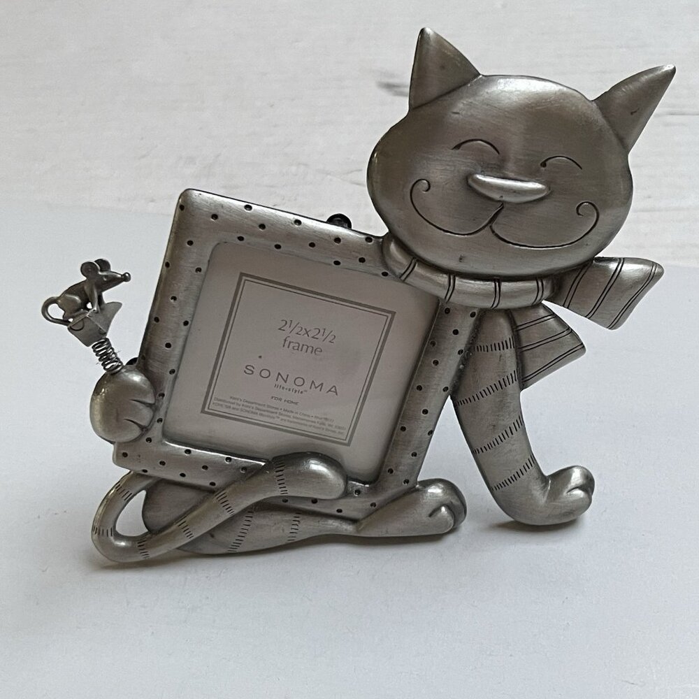 Silver Tone Kitty Cat Photo Frame Sonoma Mouse Picture Frame Home Decor